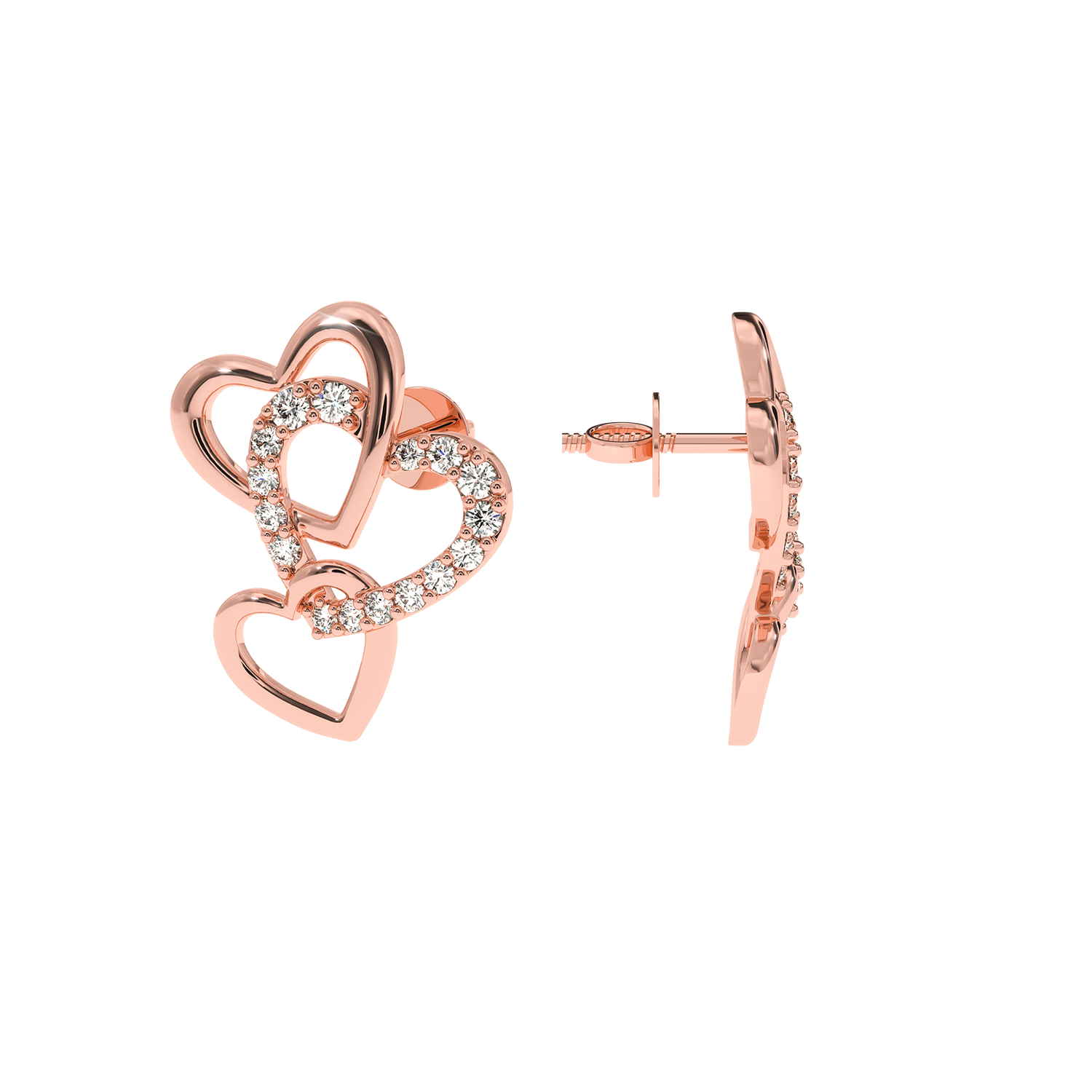 Buy Triple Heart Diamond Stud Earrings 0.22Ct| Solitairekart